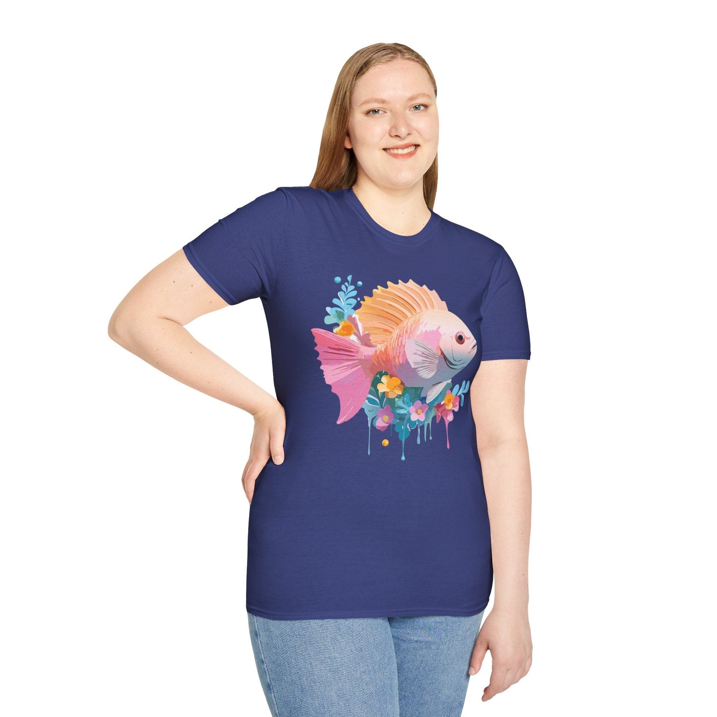 Fish Art Design Graphic Tee Shirt Unisex Softstyle Cotton Short Sleeve Comfort Fit Everyday Wear