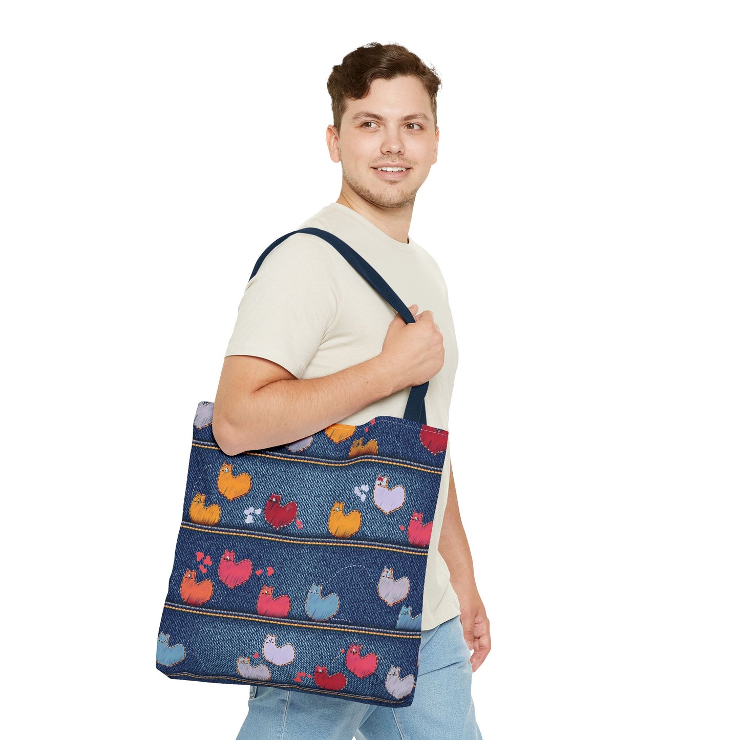 Love Day Graphic Design Denim Fabric Imitation Print Unisex Canvas Bag POLY 3 Sizes Tote Bag 201-9