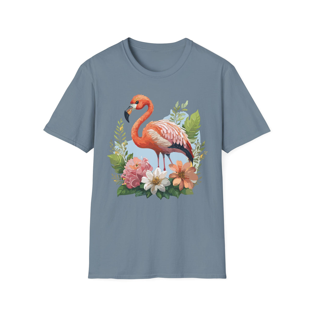 Pink Flamingo Illustration T-Shirt | Tropical Bird Floral Design
