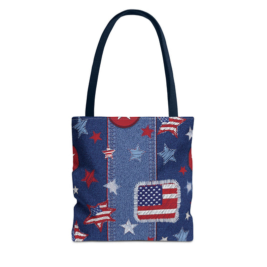 4th of July Graphic Denim Fabric Imitation Print Unisex Canvas Bag Poly Spun 3 Sizes Tote Bag 200-13