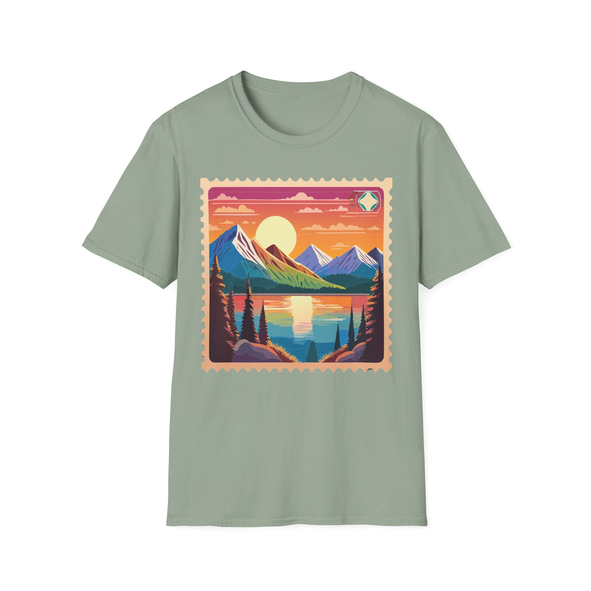 Sunset Mountain Lake landscape T-Shirt | retro postcard nature print