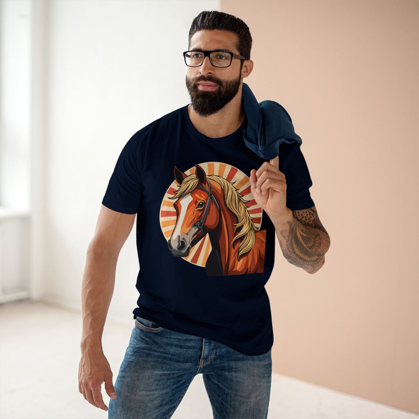 Unisex Premium Cotton Art Tee Featuring Horse Illustration Retro2Nova Animals Shirt Collection For All Seasons
