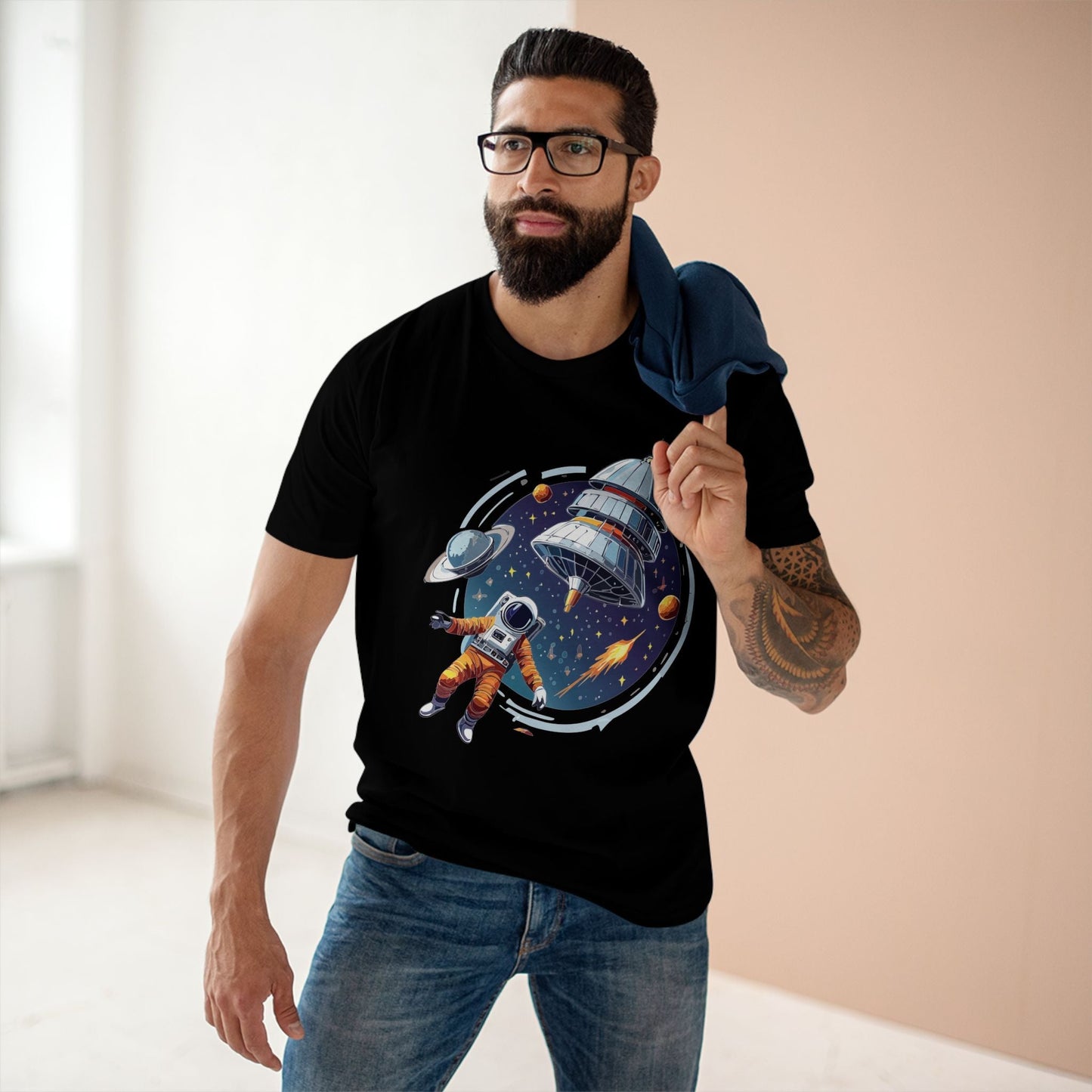 Cosmos Astronaut Shirt Unisex Premium Cotton Tee With Original Art Design Retro2Nova