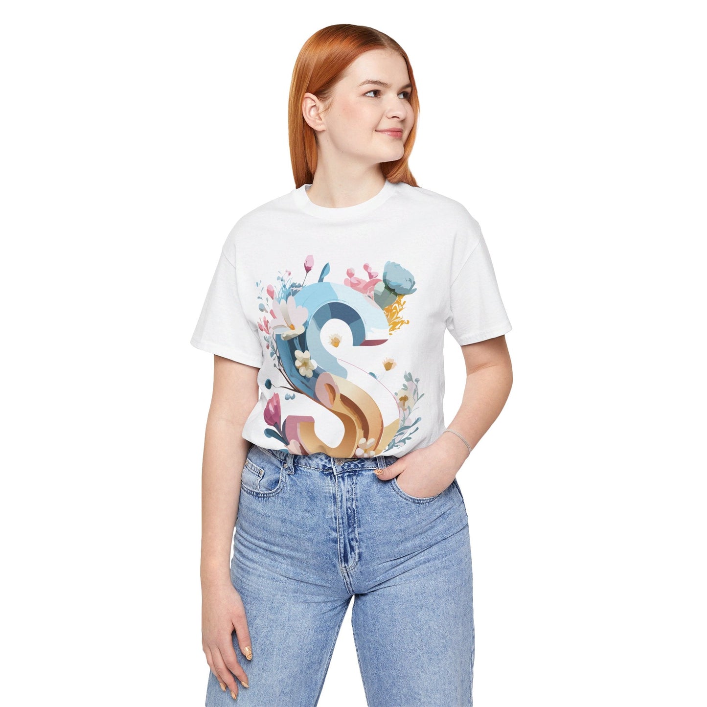 Letter S Shirt Graphic Tee Unisex Short Sleeve Vintage Inspired Adelpha Art Design