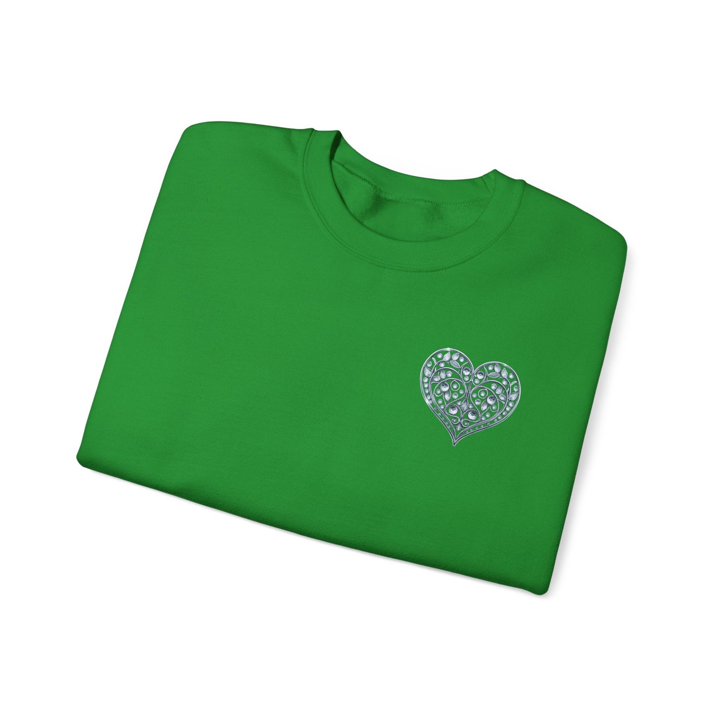 Crystal Heart Sweatshirt Unisex Fifty Fifty Cotton Poly Valentine Day Crewneck Gildan 18000