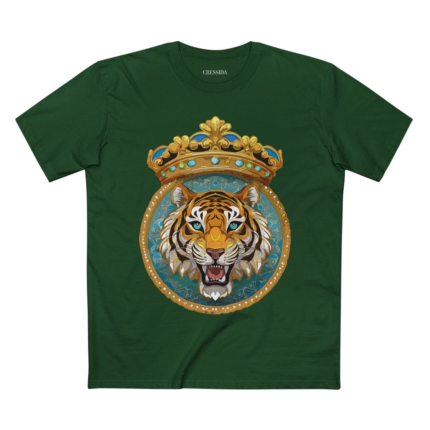 Tiger Graphic Unisex 100 Cotton Tee With Unique Animal Golden Medallion Art Design 3