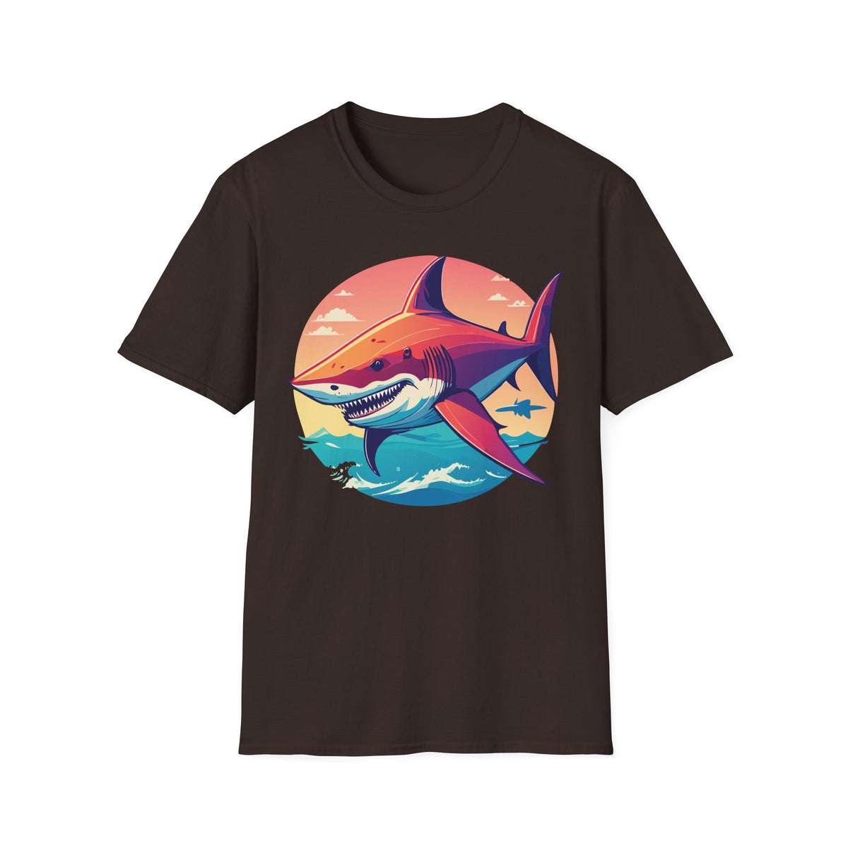 Sunset Shark Graphic T-Shirt | Retro Ocean Illustration