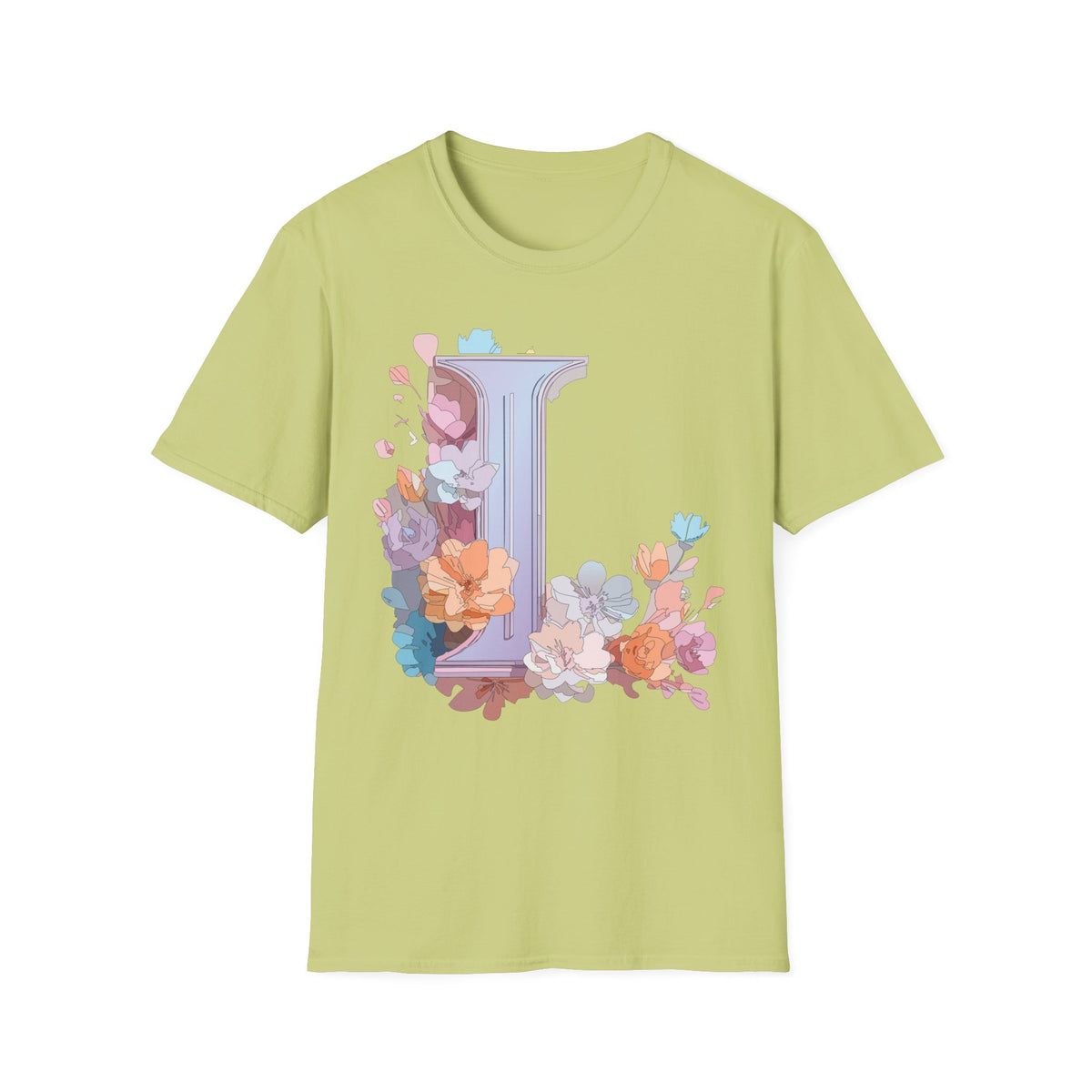 Floral Letter L Monogram T-Shirt | Pastel Botanical Initial Tee