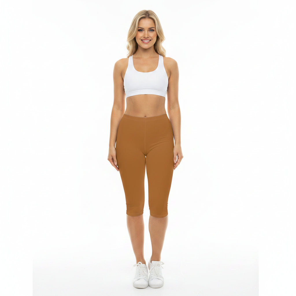 Copper Color Women's Brushed Suede Poly Span Casual Capri Leggings XS-2XL