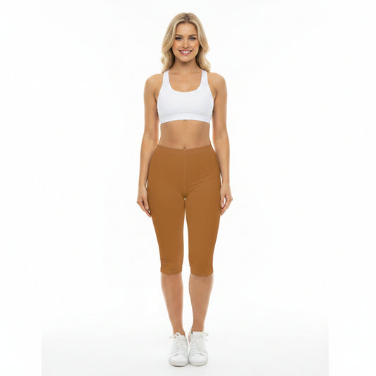 Copper Color Women's Brushed Suede Poly Span Casual Capri Leggings XS-2XL
