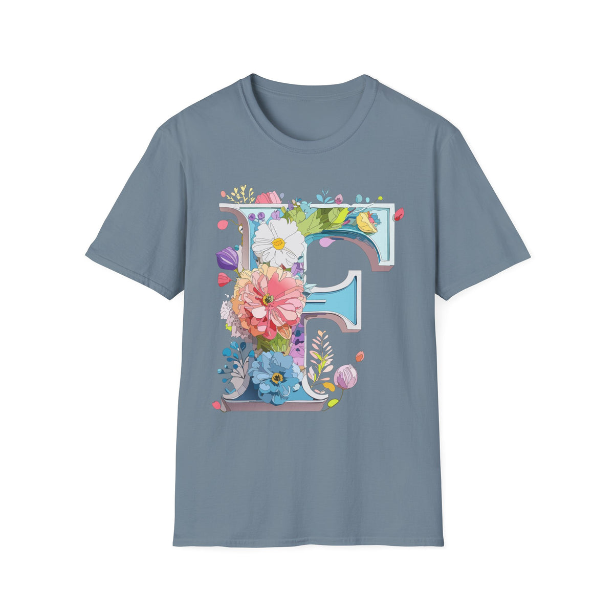 Floral Letter F T-Shirt | Botanical Initial Tee