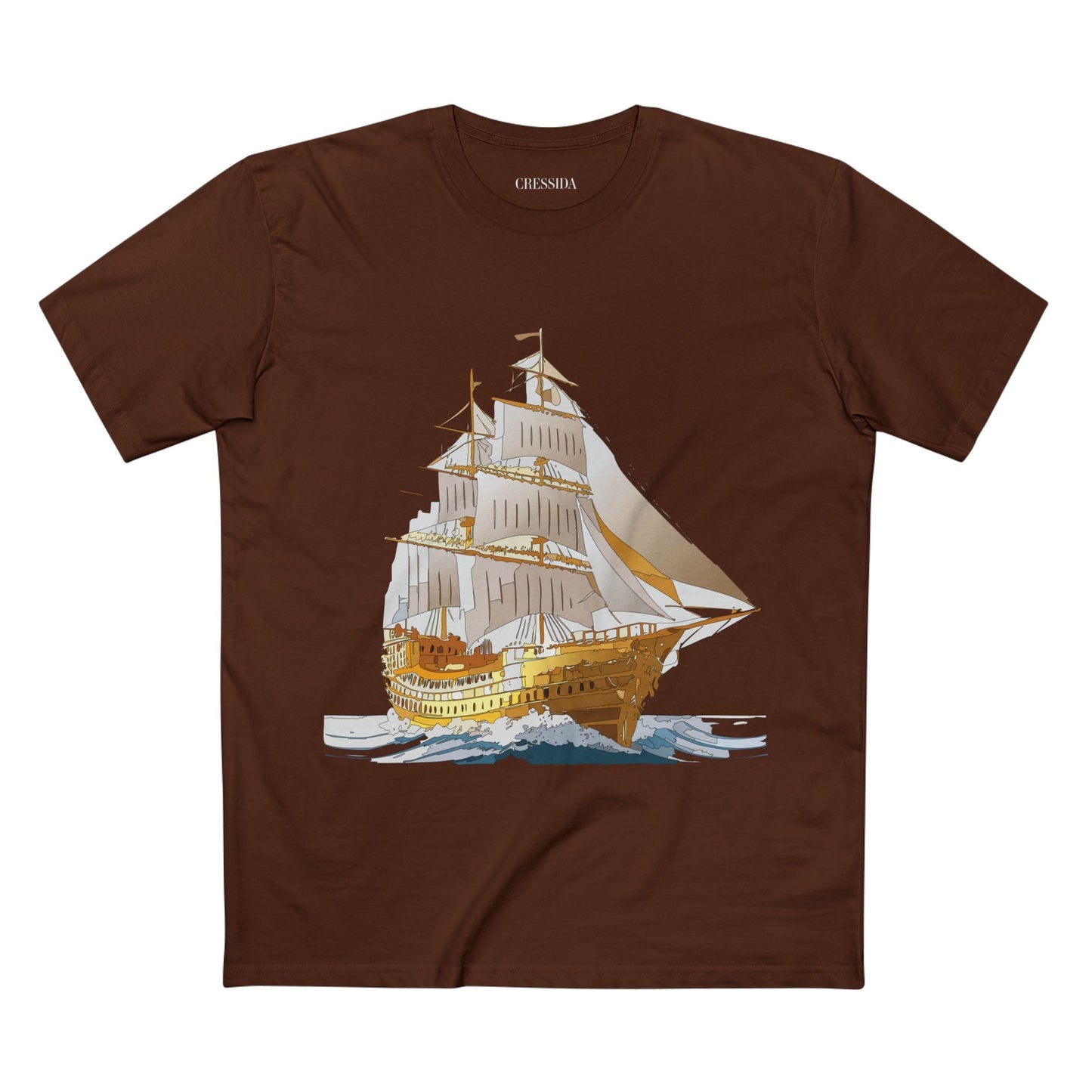 Ship Graphic Unisex 100 Cotton T-Shirt with Gold Frigate Art Design 22