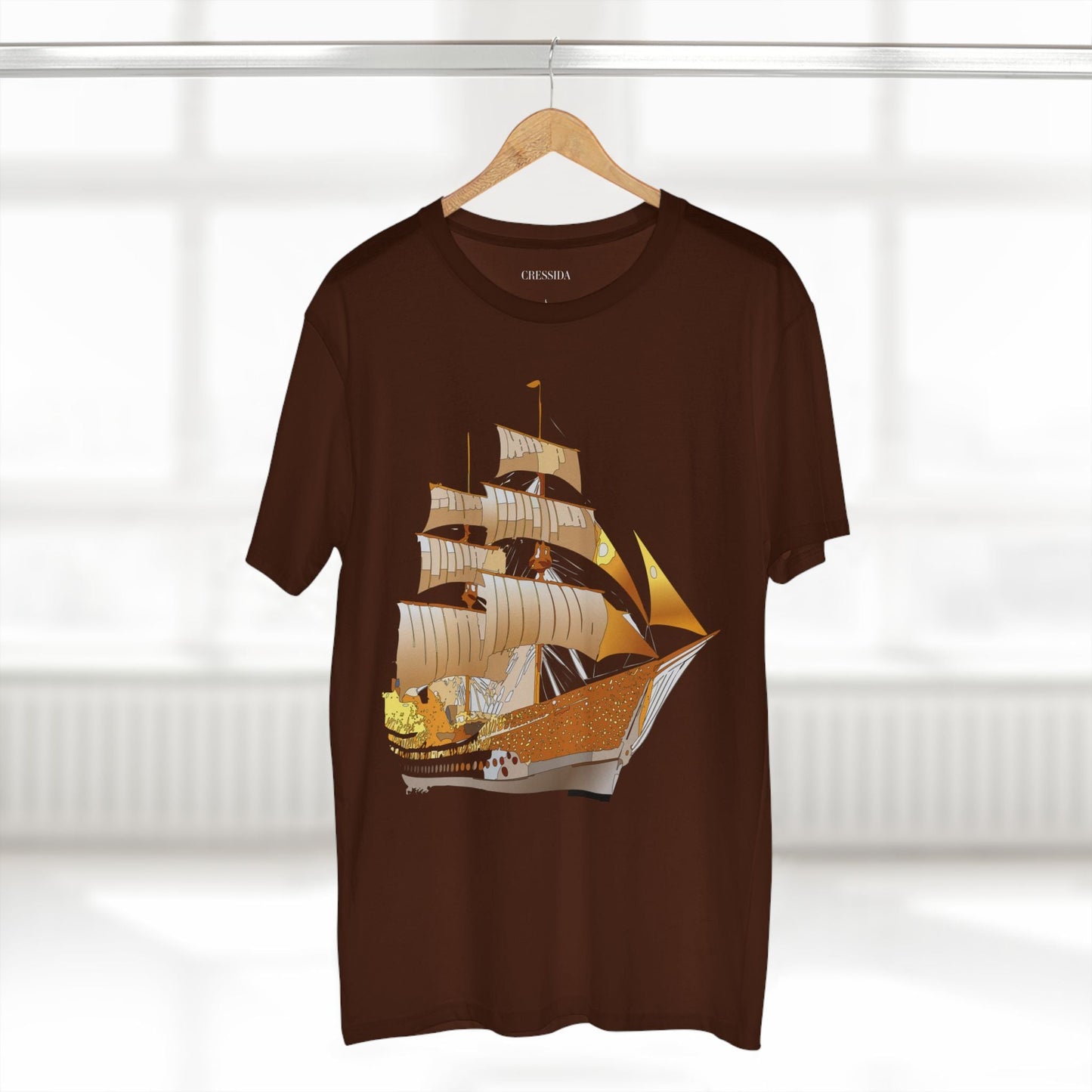 Ship Graphic Unisex 100 Cotton T-Shirt with Gold Frigate Art Design 24