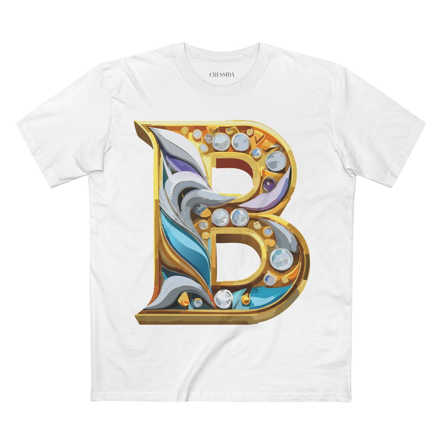 Letter B Graphic Design Tee Unisex 100 Cotton With Antique Gold Letters Artwork T-Shirt