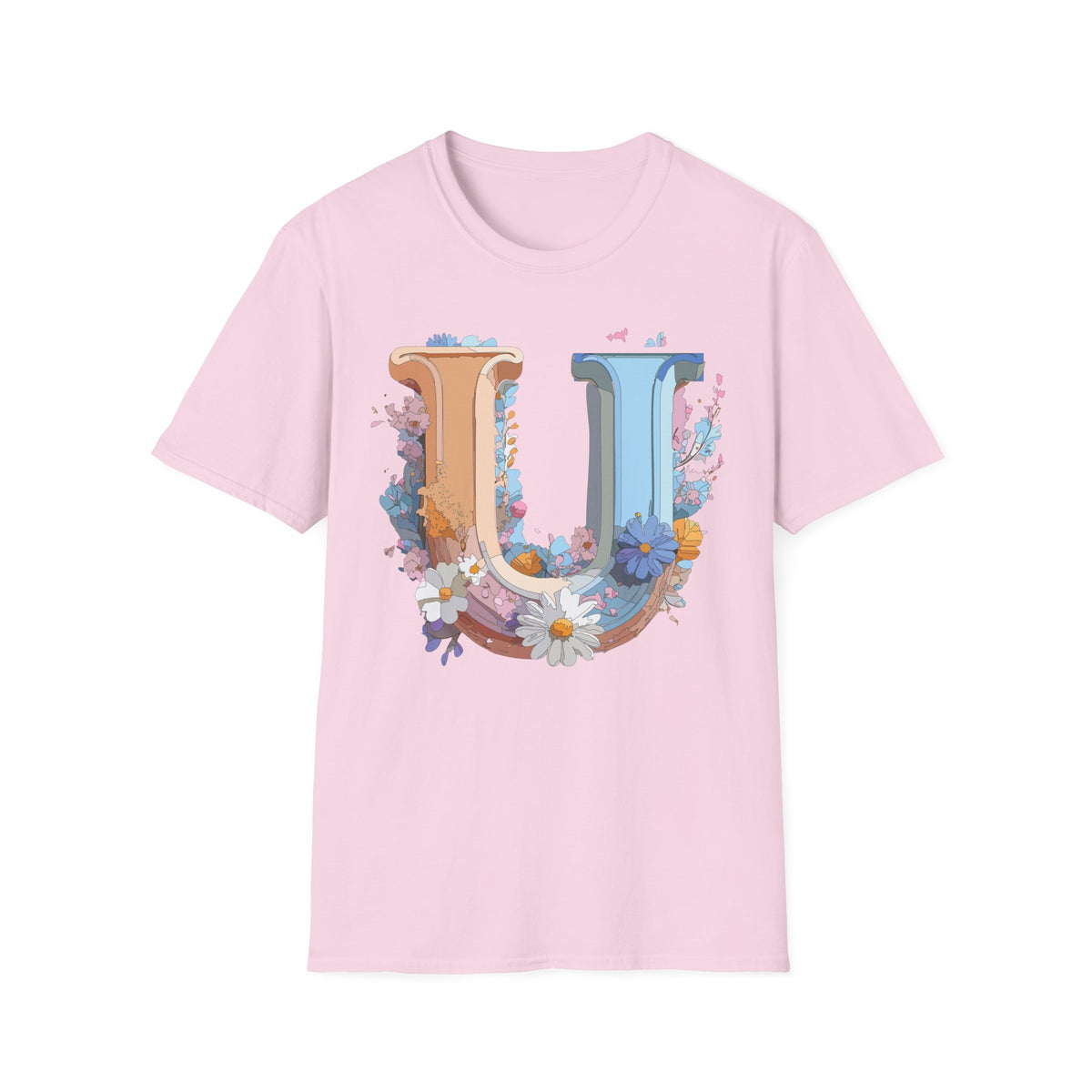 Floral Decorative Letter U T-Shirt | Initial Monogram Tee