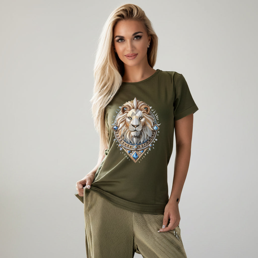 Lion Graphic Unisex 100 Cotton Tee With Unique Animal Golden Medallion Art Design 7