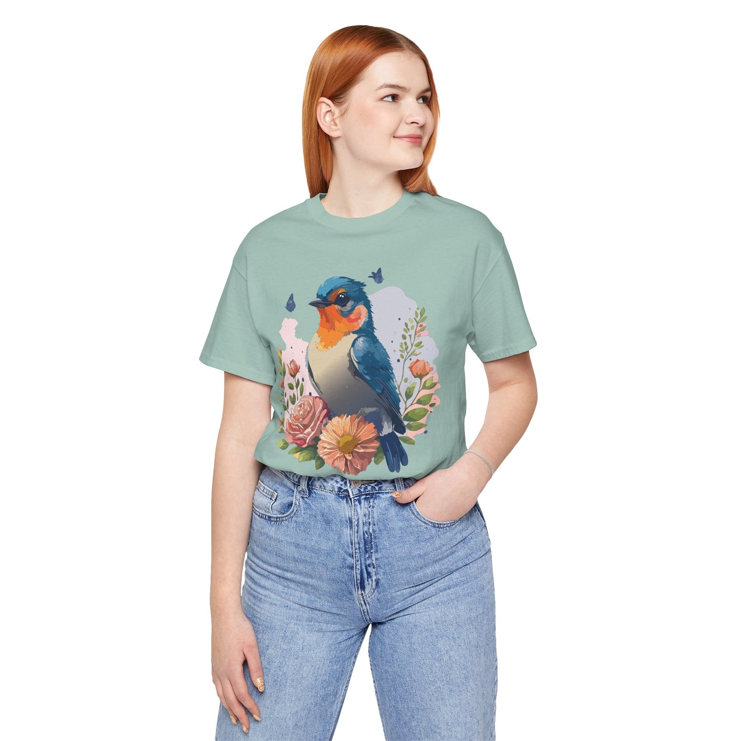 Floral Bird Tee, Animal Shirt, Bird Shirt, Floral Tee, Flower T-shirt, T-Shirt with Animal