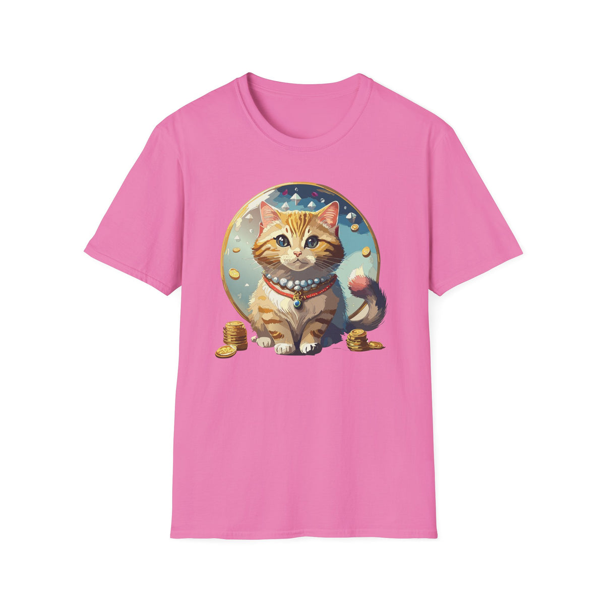 Lucky Cat Illustration T-Shirt | Cute Ginger Kitten, Whimsical Charm