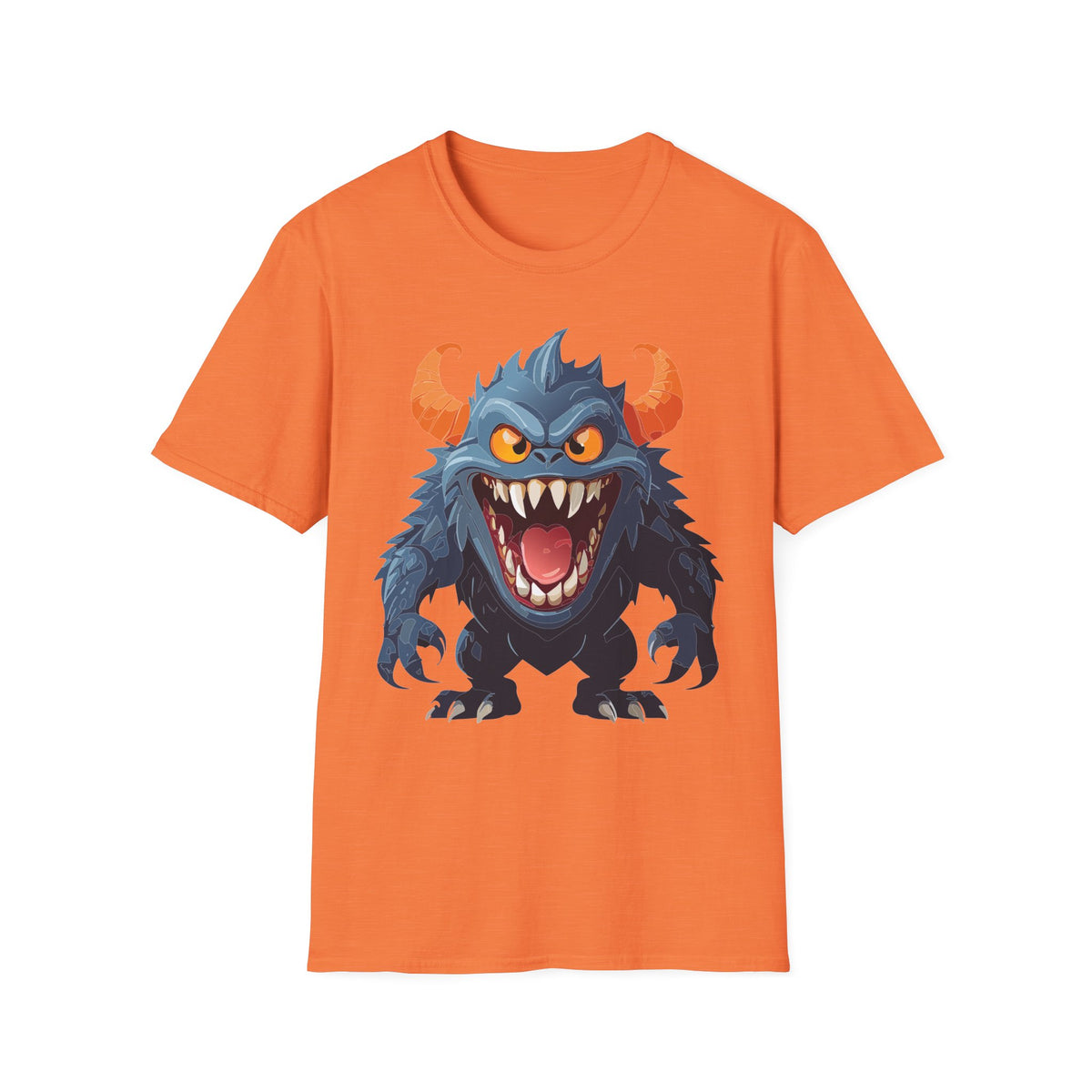 Monster Graphic T-Shirt — Fierce Blue Horned Creature Cartoon Graphic Tee Unisex 100 Cotton Gildan T-Shirt