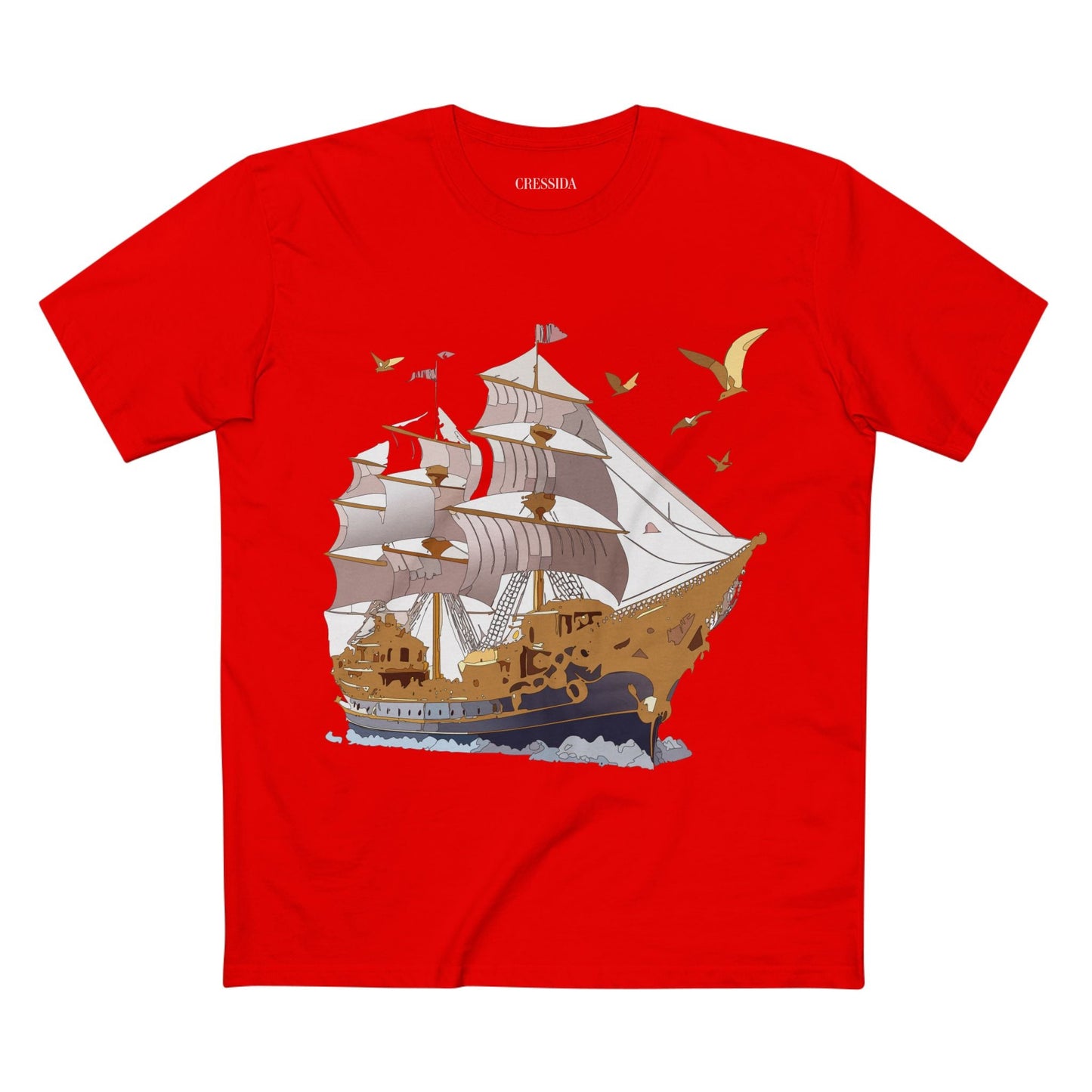 Ship Graphic Unisex 100 Cotton T-Shirt with Gold Frigate Art Design 3