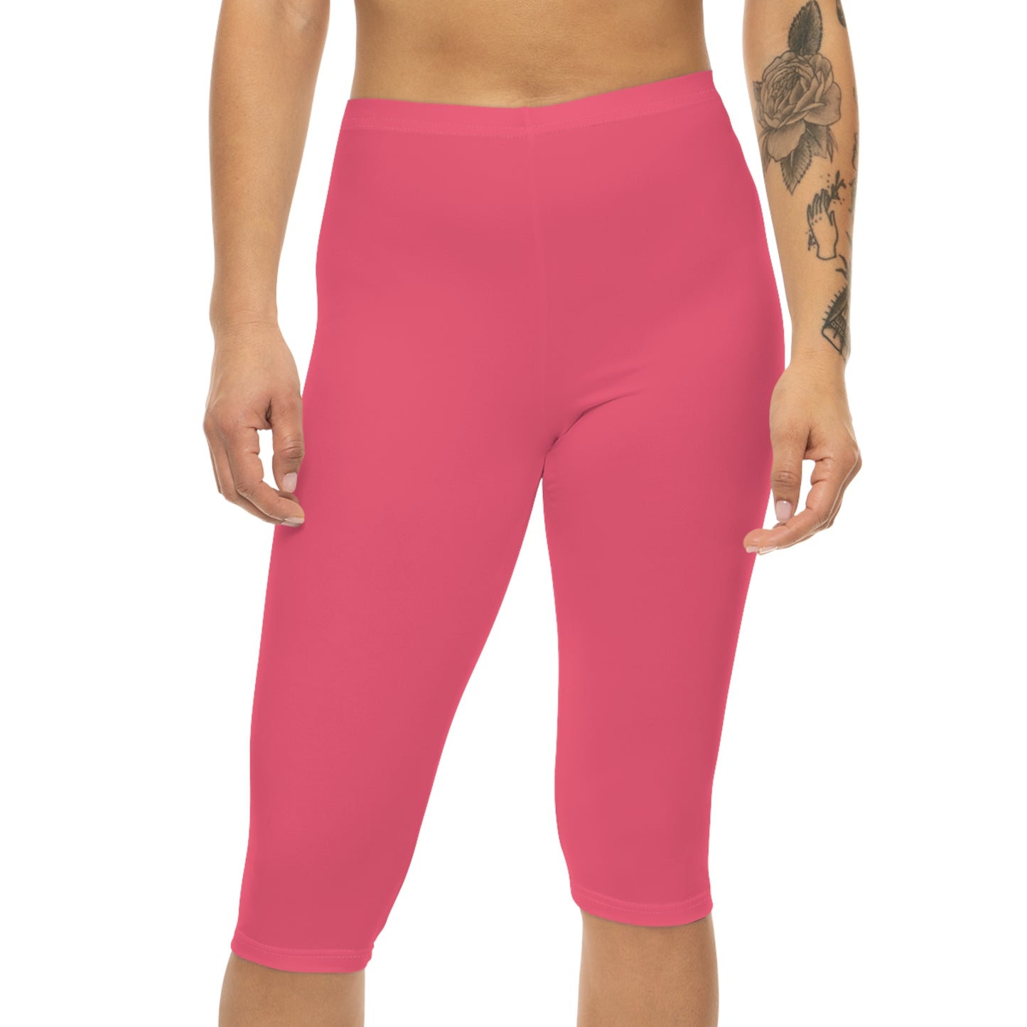 Mid Coral Color Women's Brushed Suede Poly Span Casual Capri Leggings XS-2XL