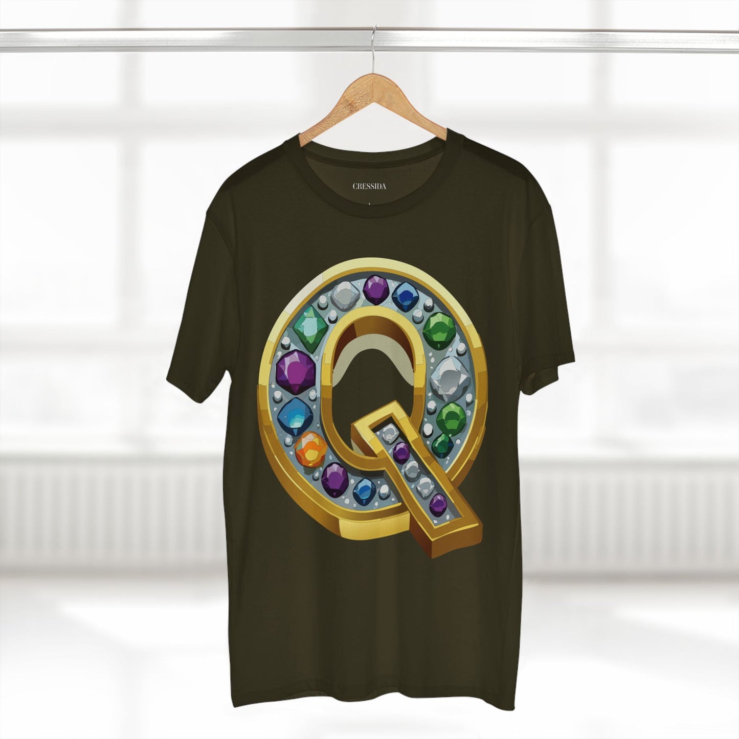 Letter Q Graphic Design Tee Unisex 100 Cotton With Antique Gold Letters Artwork T-Shirt