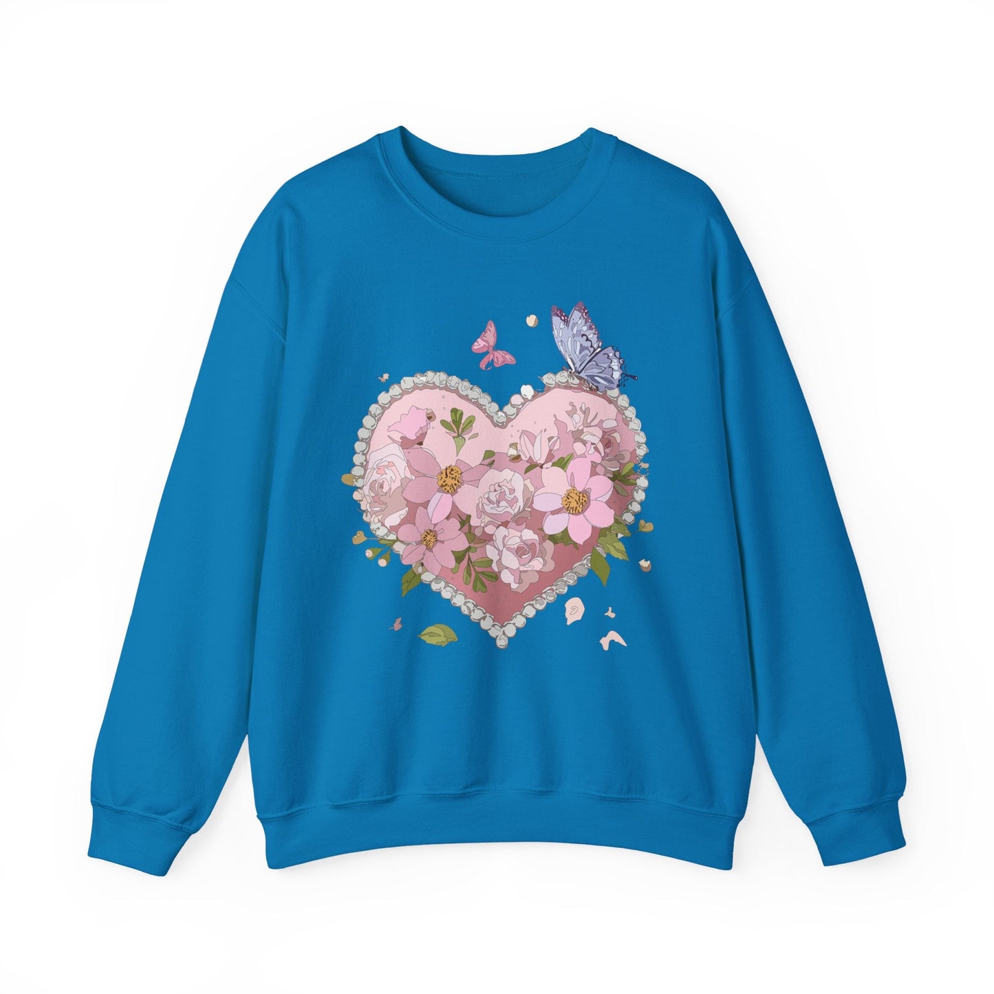 Floral Heart Sweatshirt for Unisex Valentines Day Crewneck Heart Floral Print Gift