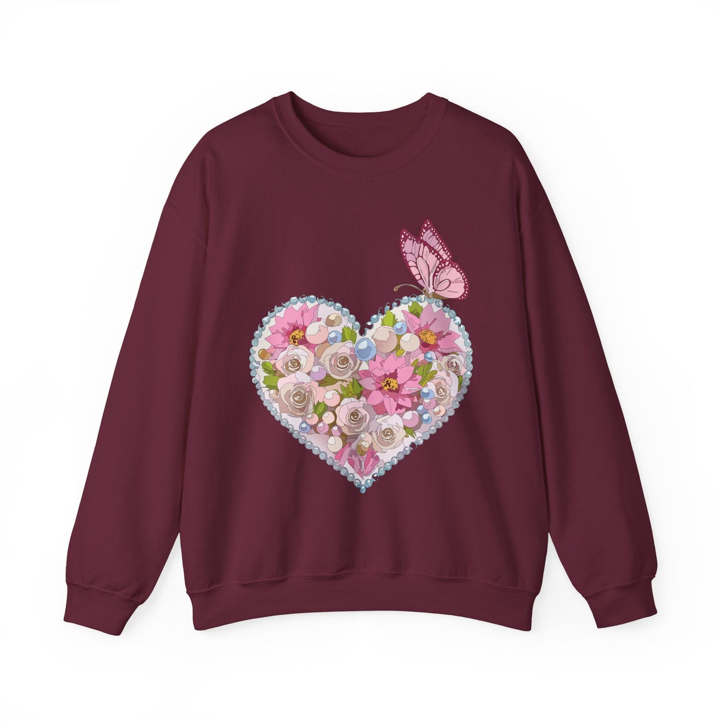 Floral Heart Sweatshirt Unisex Crewneck Valentines Day 50 50 Heavy Blend Gildan 18000