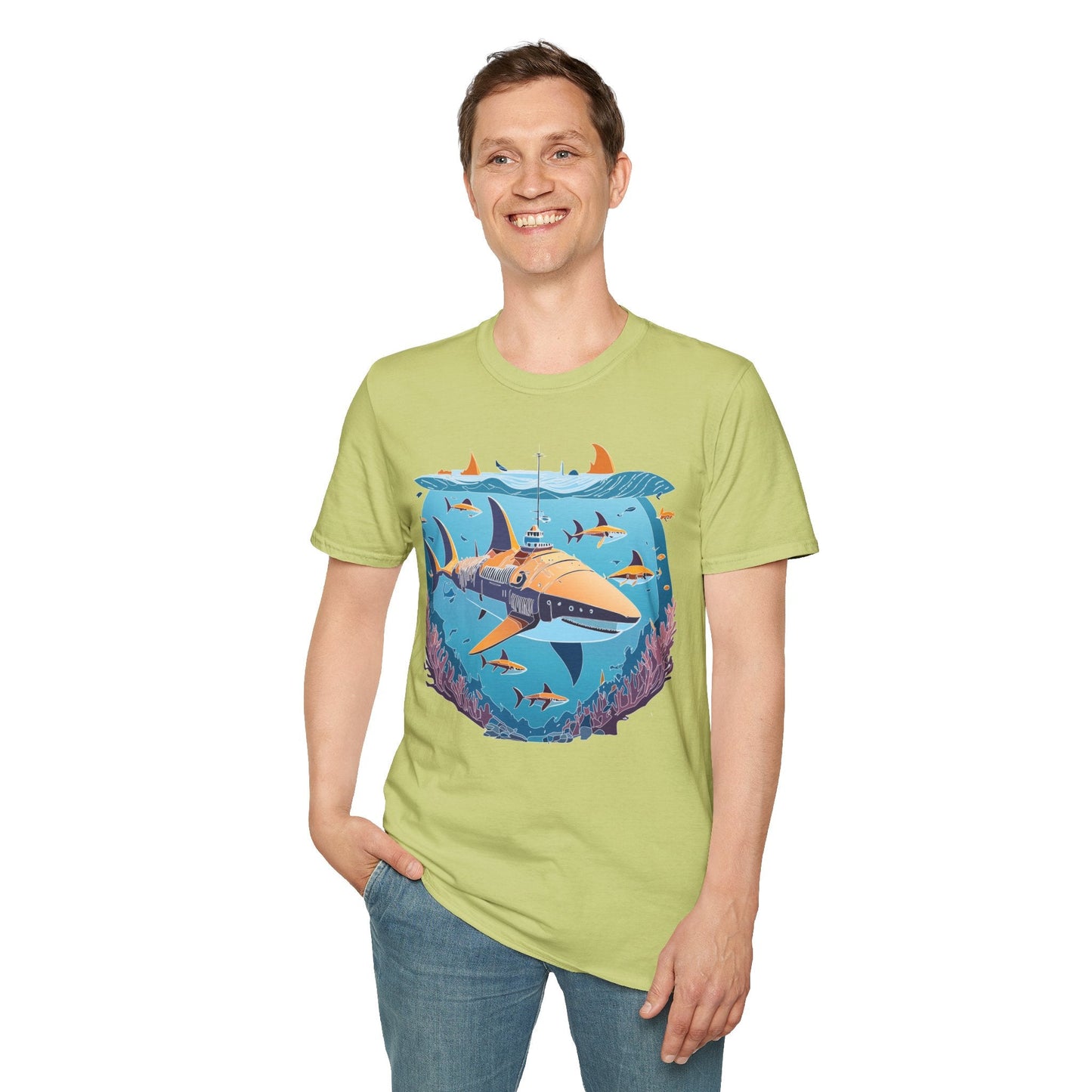 Ocean Tee Shirt Unisex Softstyle Cotton Tee 4.5 Oz Lightweight U Boat Theme Design