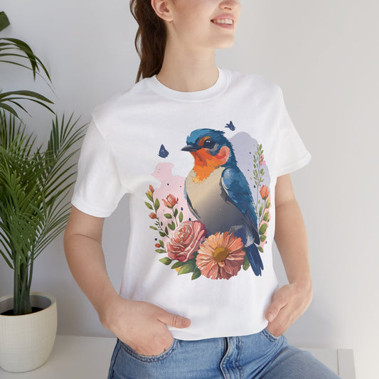 Floral Bird Tee, Animal Shirt, Bird Shirt, Floral Tee, Flower T-shirt, T-Shirt with Animal