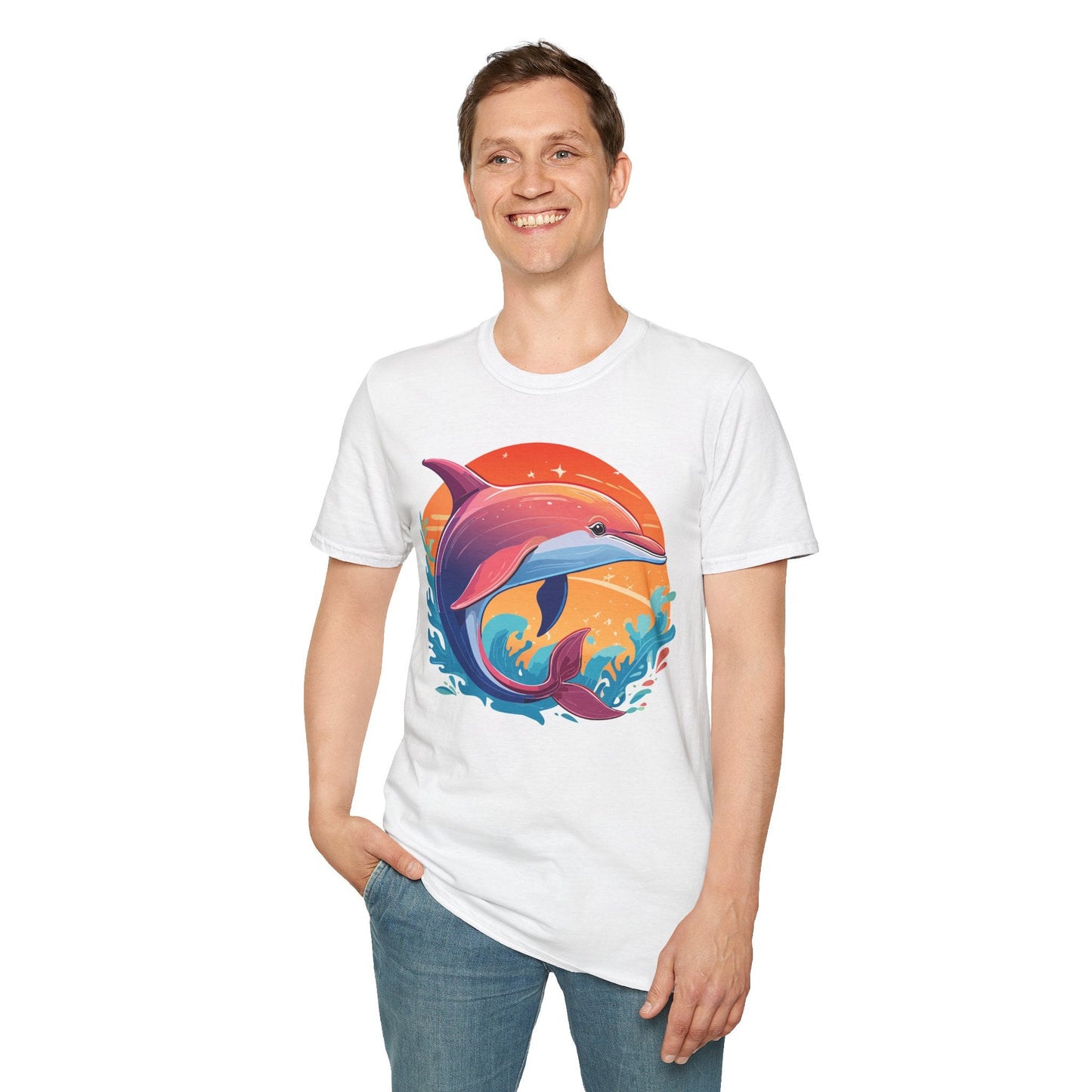 Dolphin Shirt Unisex Tee 100 Percent Ring Spun Cotton Softstyle Gildan 64000 Comfort Fit