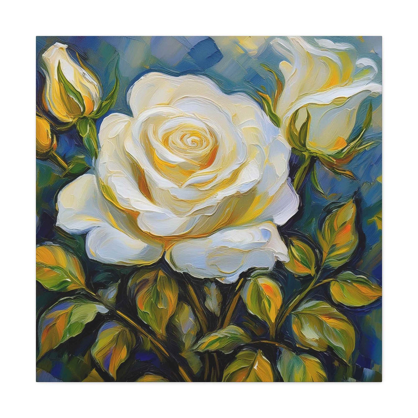 White Roses Print Canvas, Roses Oil Paint Print 20x20, 24x24, 30x30, 32x32, 36x36, Floral Art Design Print Non-Frame MC-21