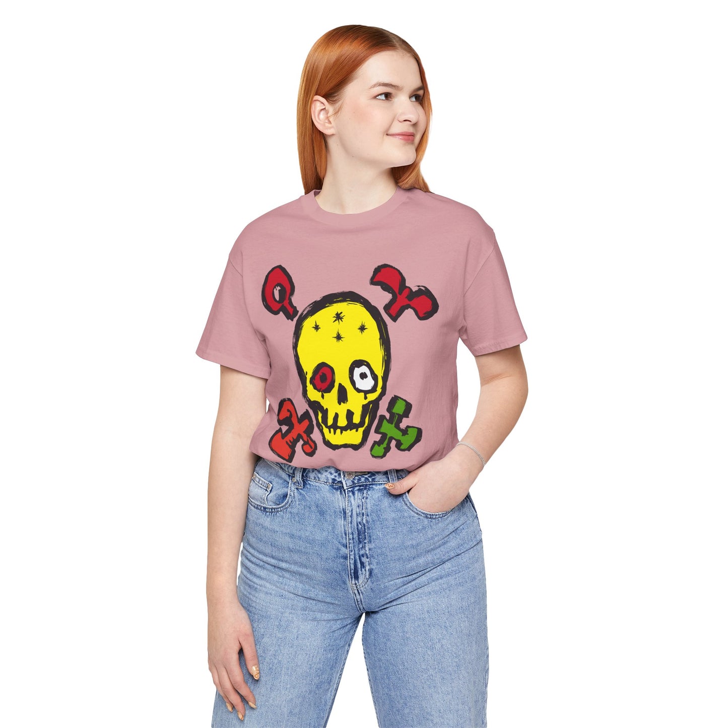 Yellow Skull Graphic Design Tee, Skull Shirt, Vintage Tees, Art Design T-Shirt, Vintage Graphic Tee, Art Shirts with Skulls