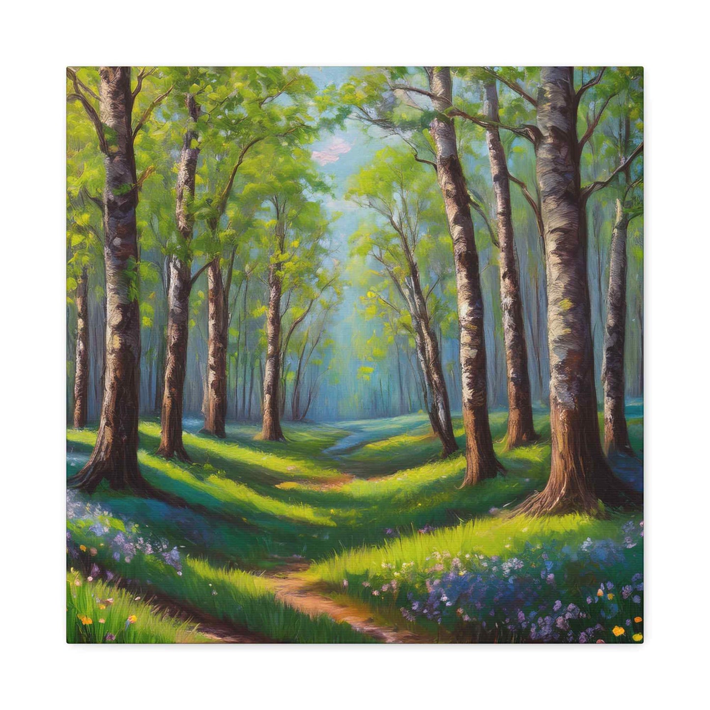 Spring Forest Print Canvas, Oil Paint Print 20x20, 24x24, 30x30, 32x32, 36x36 Art Design Print Pine-Wood Inner Frame MC-94
