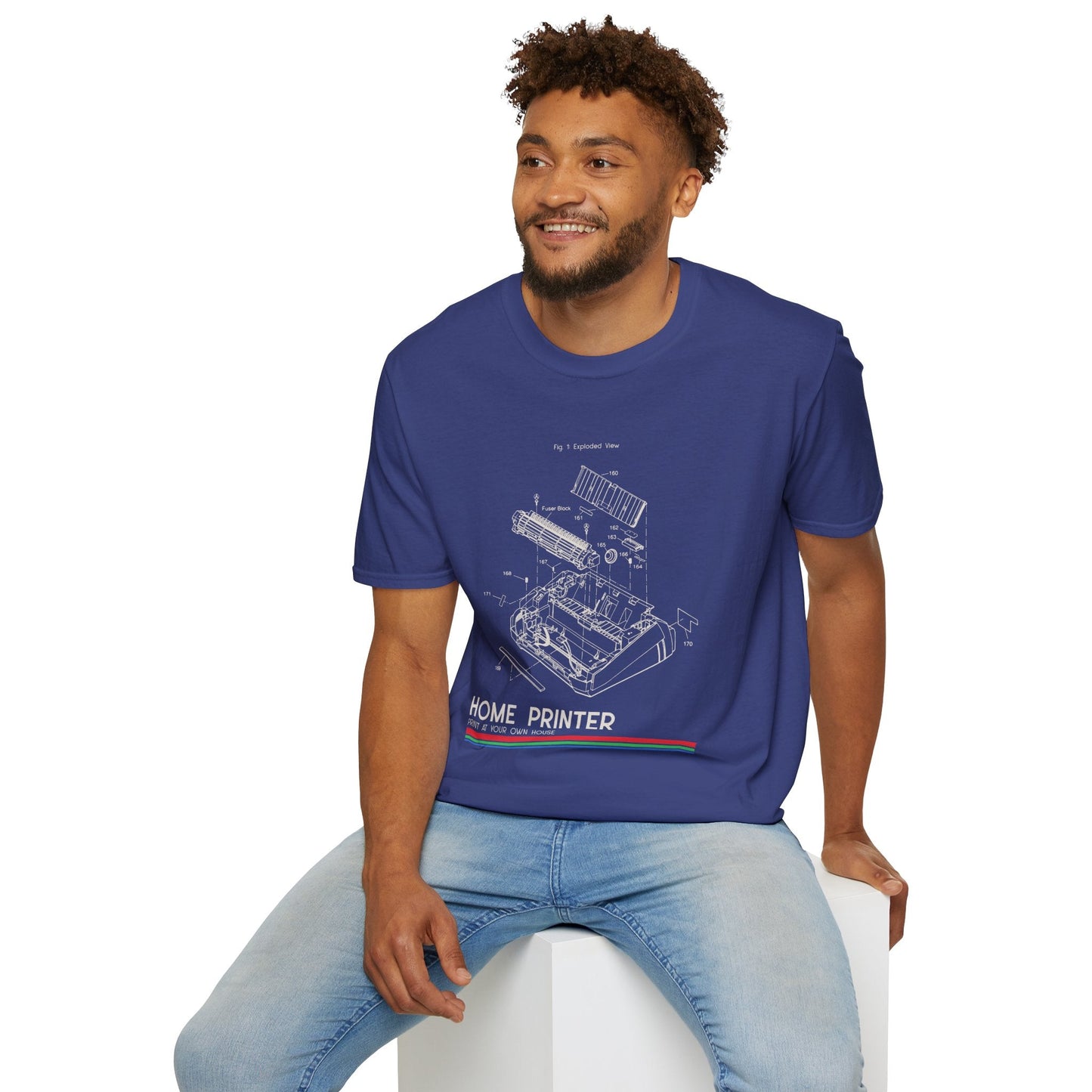 Unisex Cotton T-Shirt Vintage Home Printer Blueprint Tee Home Printer Works 4 Microdots Slogan