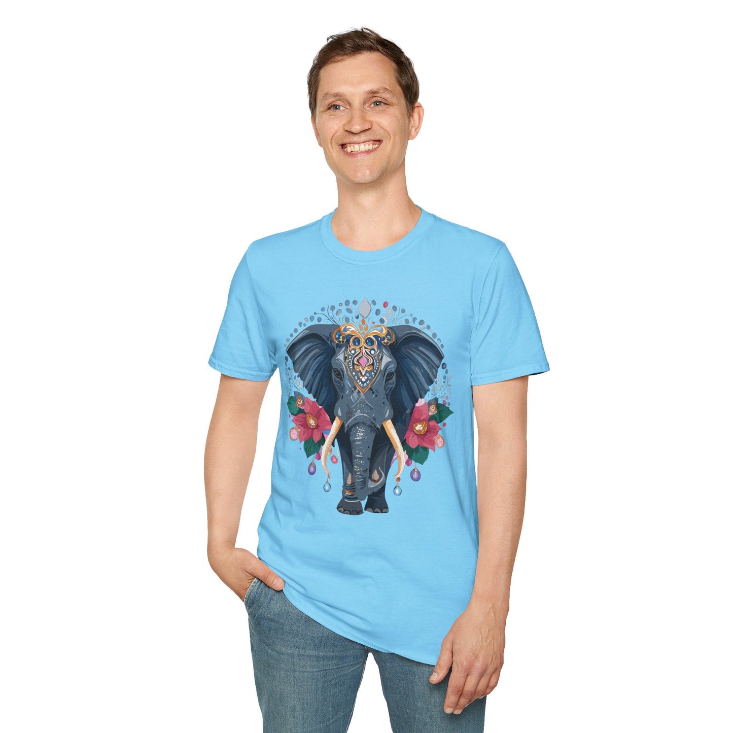 Elephant Graphic T Shirt Unisex Cotton Tee Softstyle Gildan 64000 Elephant Design