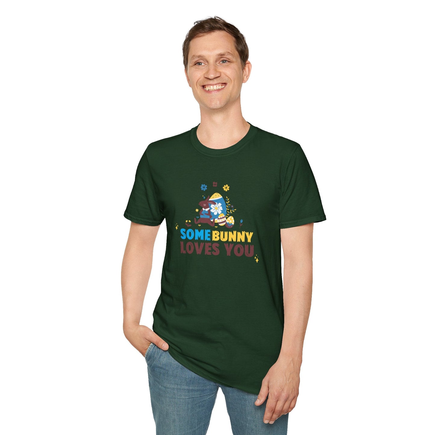 Easter Bunny T Shirt Unisex Gildan Softstyle 64000 Art Design With Easter Prints