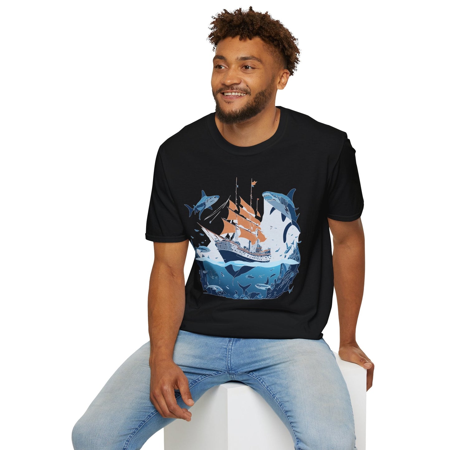 Ocean Tee Shirt Unisex Gildan Softstyle 64000 Ring Spun Cotton Art Print Graphic Ocean Design