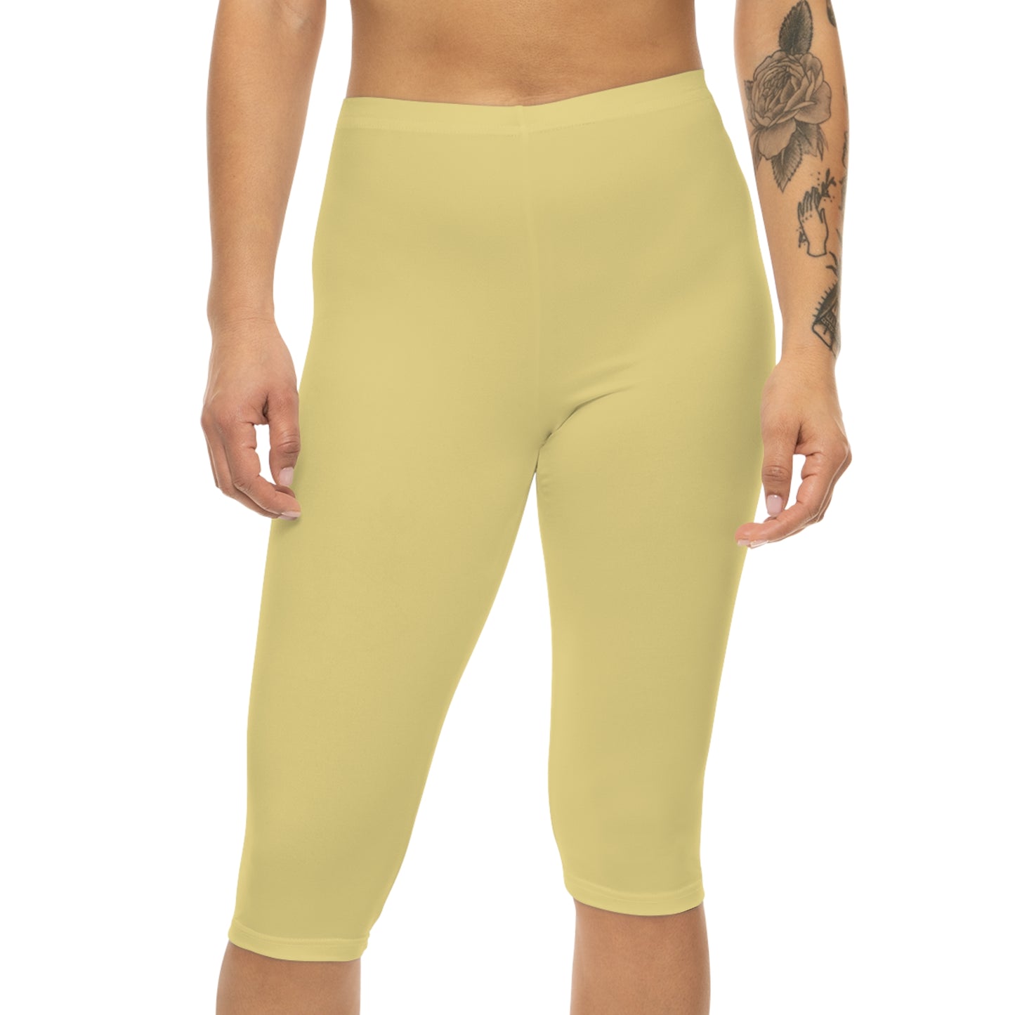 Summer Yellow Color Women's Brushed Suede Poly Span Casual Capri Leggings XS-2XL
