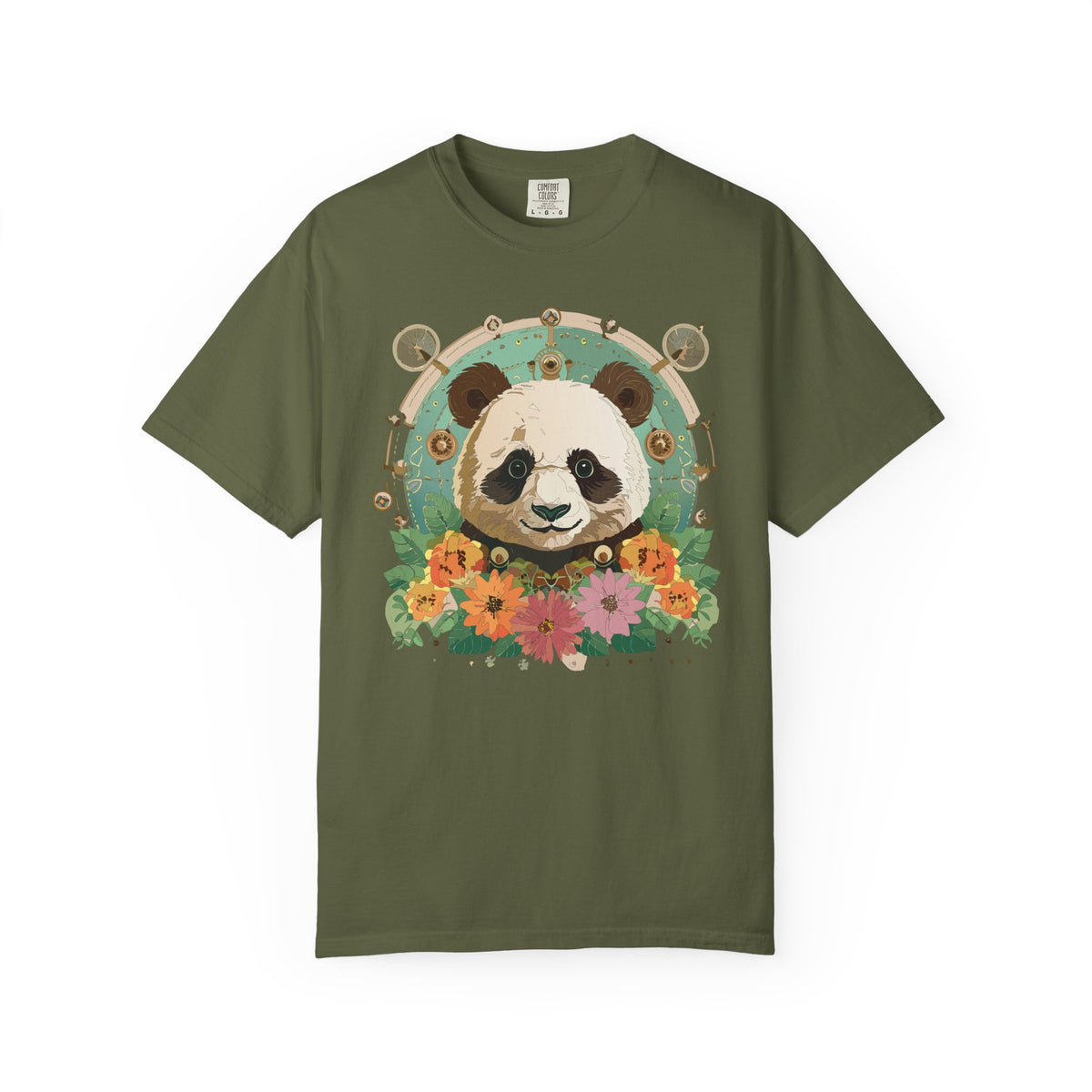 Panda Portrait T-Shirt Unisex Cotton Floral Chinese Graphic Circle Animal Art Tee p3
