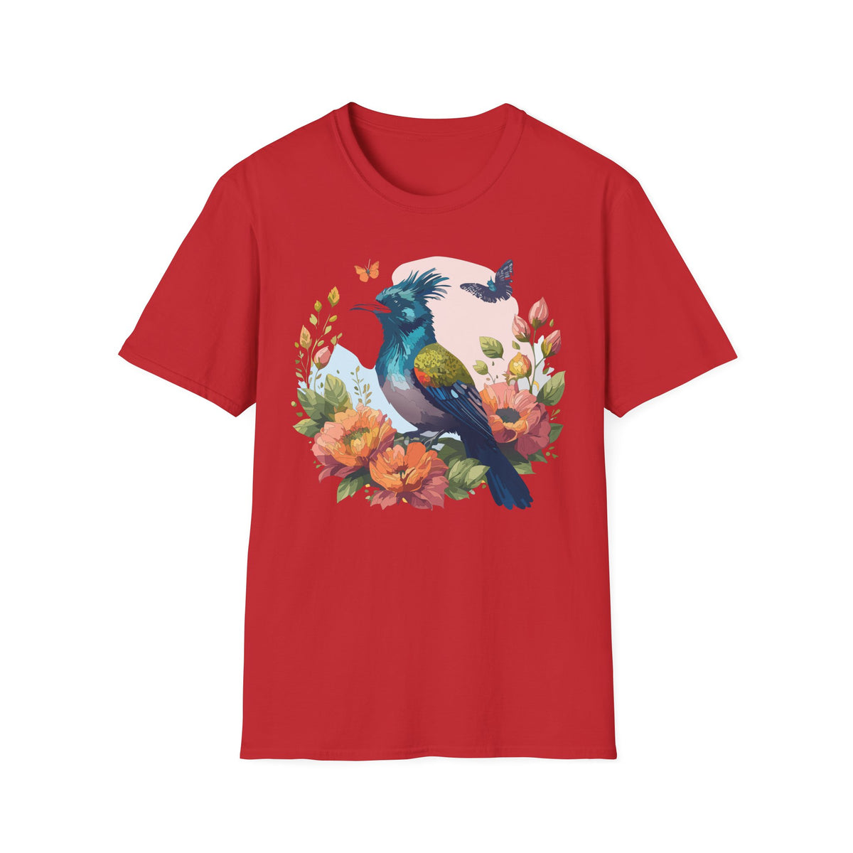 Colorful Crested Bird T-Shirt | Floral Bird Illustration, Spring Nature Tee