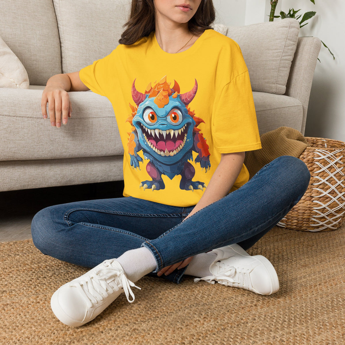 Cute Colorful Monster T-Shirt — Fun Cartoon Demon Cartoon Graphic Tee Unisex 100 Cotton Gildan T-Shirt