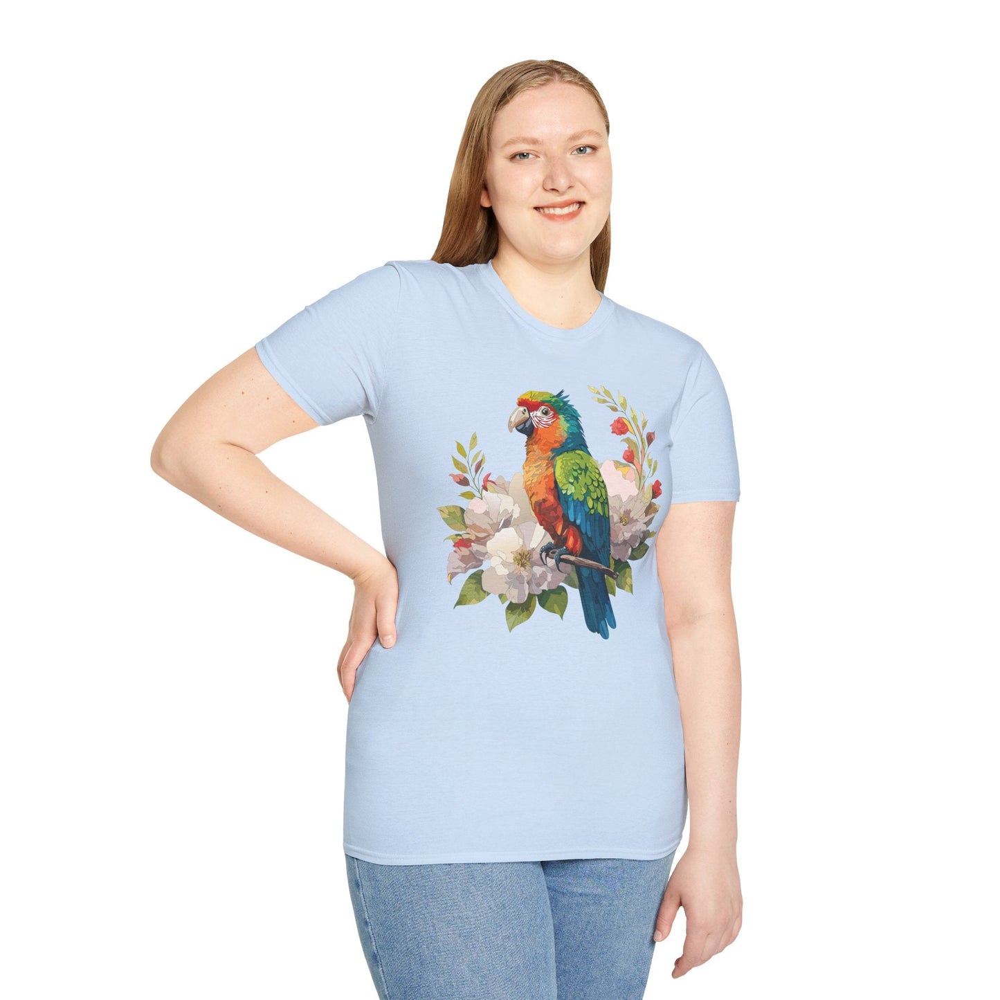 Floral Bird T Shirt Unisex Softstyle Gildan 64000 Graphic Tee With Animal Design