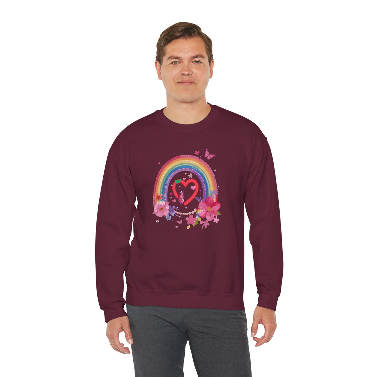 Rainbow Heart Sweatshirt, Floral Heart Sweatshirt, Floral Love Sweatshirt, Valentine's Day Sweatshirt, Rainbow Heart Floral Sweatshirt 112