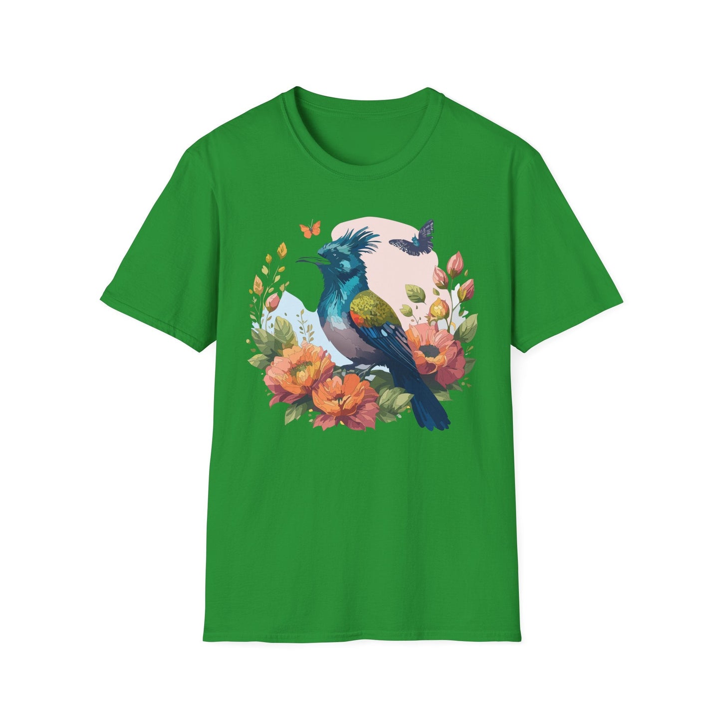 Floral Bird T Shirt Unisex Tee 100 Percent Ring Spun Cotton Softstyle Gildan 64000 Comfort Fit