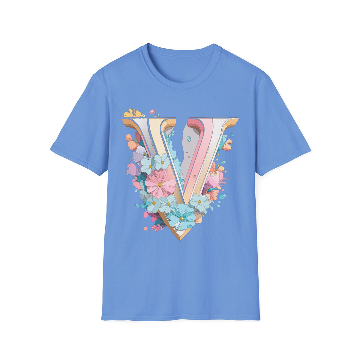 Floral Letter V T-Shirt | Pastel Vintage Monogram Tee