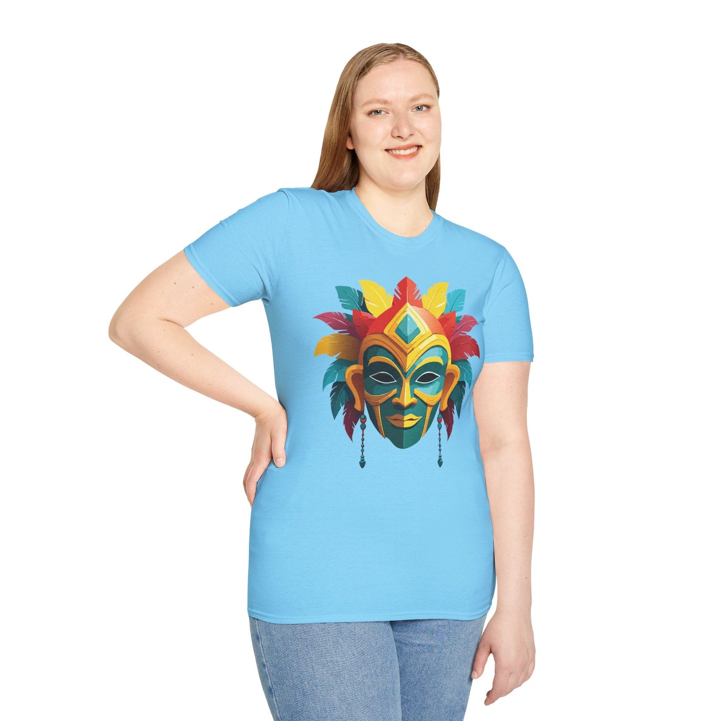 Unisex Mask Tee Shirt Gildan Softstyle 64000 Cotton Masquerade Design For Everyday Wear