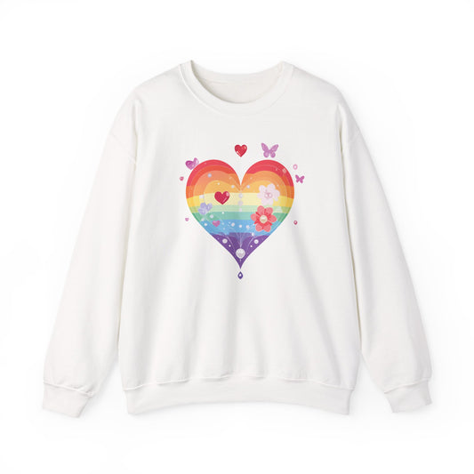 Rainbow Heart Sweatshirt, Floral Heart Sweatshirt, Floral Love Sweatshirt, Valentine's Day Sweatshirt, Rainbow Heart Floral Sweatshirt 115