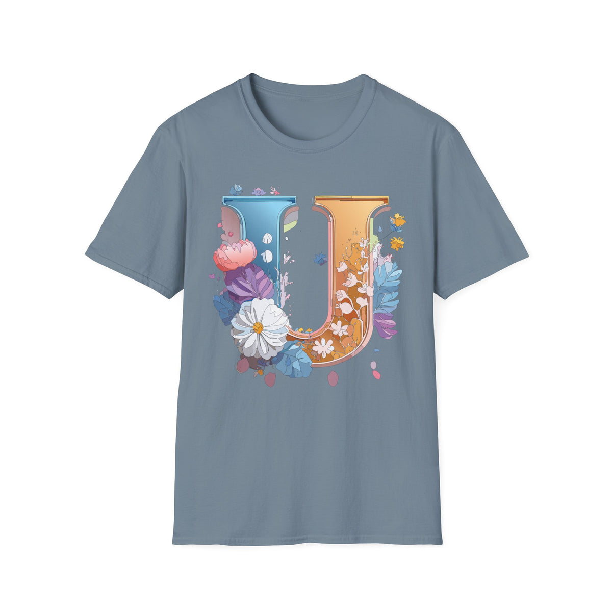 Floral Letter U T-Shirt | Botanical Initial Tee, Monogram Graphic