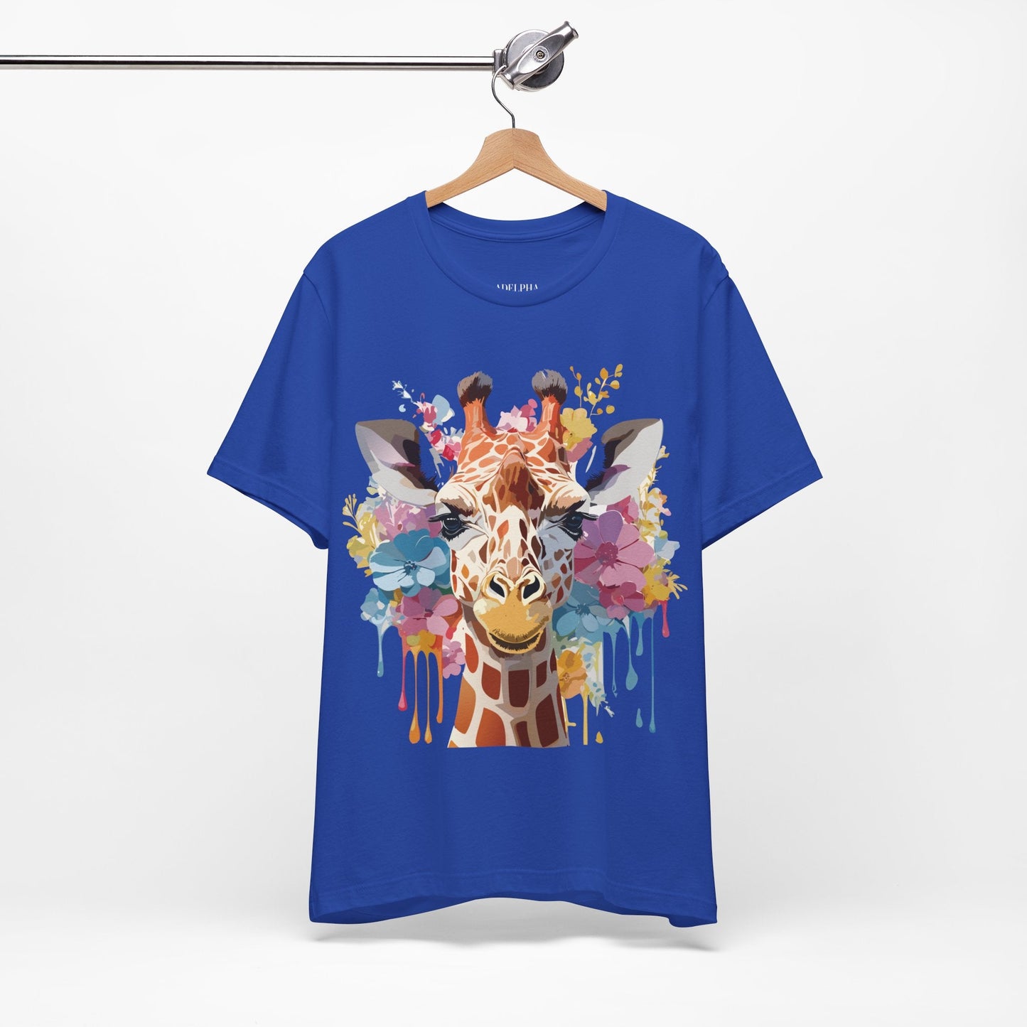 Giraffe Graphic Tee Unisex Premium Short Sleeve Jersey Shirt With Vintage Inspired Art By Adelpha